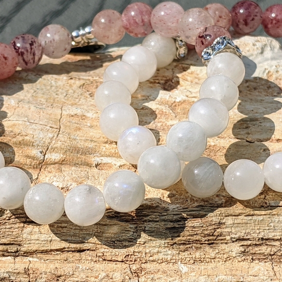 Bestie Gemstone Bracelets with Moonstone and Strawberry Quartz - Picture 3 of 6
